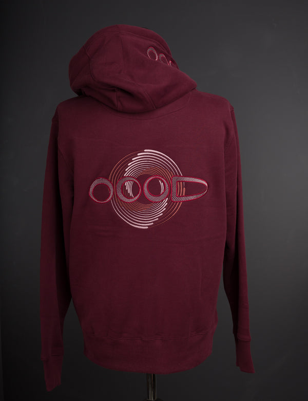 OOODie Spiral in monochrome on Maroon