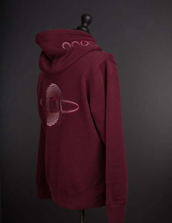 OOODie Spiral in monochrome on Maroon